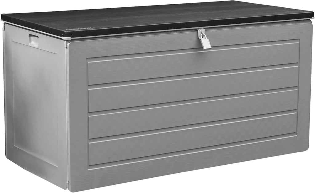 Olsen & Smith Abri de jardin en plastique de grande capacité – Résistant aux intempéries et assis avec coffre effet bois (680 L, anthracite)