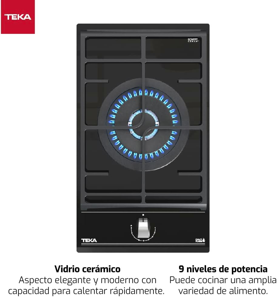 Teka Plaque en verre gaz de 30 cm avec fonction ExactFlame de gaz butane GZC 31330 XB Noir 9,8 x 30 x 51 cm