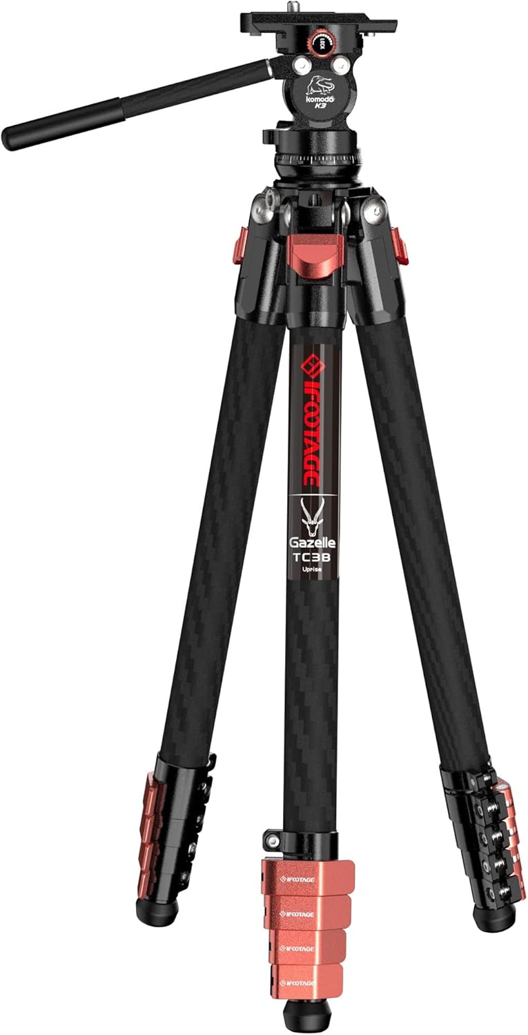 IFOOTAGE Gazelle TC3B+Komodo K3 Trépied en carbone pour appareil photo avec tête fluide, trépied de voyage portable, pour photographie professionnelle, création de contenu, vlogging et production