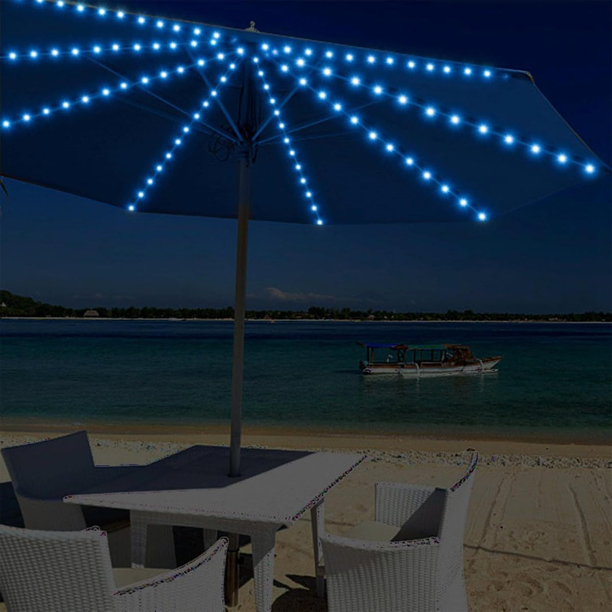 Télécommande solaire parapluie lumière 104 lumières en plein air Camping tente chaîne lumière Parasol lumière décorative/1335
