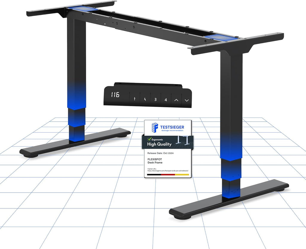 FLEXISPOT EC5 Lite Bureau Assis Debout Électrique à 2 Moteurs,Piétement à 3 Colonnes,Charge 100kg,Bureau Réglable en Hauteur en Acier avec Panneau Smart à Fonctions Mémoires,Noir