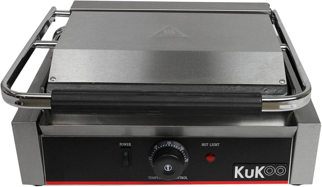 Presse à Panini Professionnelle Grill Electrique - 1 plaque Inox Rainurée 2200W 50-300 C - Parfait Sandwicherie, Restaurant HORECA Grille Poisson Légumes Croques Viande Brosse Nettoyage INCLUSE