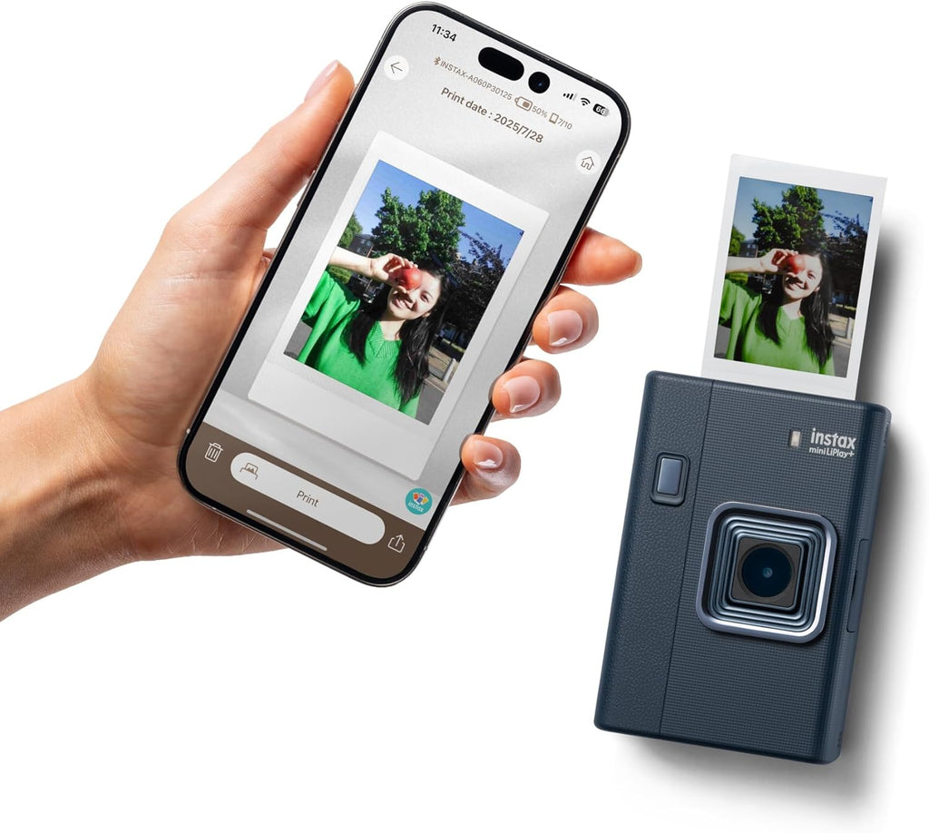 INSTAX Mini LiPlay+ Bleu Nuit Appareil Photo numérique instantané Hybride et imprimante Photo, écran LCD 6 x 4 cm, Fonction d'enregistrement Audio, objectifs Principal et Grand Angle pour Selfies