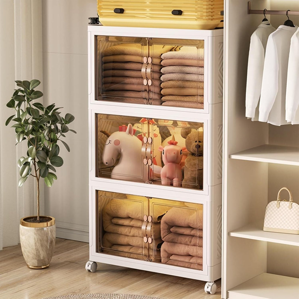 Suixtil Boîte de Rangement Pliable, Grand Panier de Rangement à roulettes, Essentiels for dortoir(3 Pack)