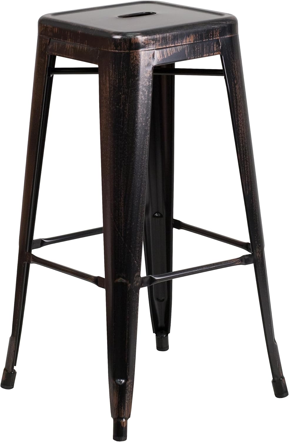Flash Furniture Meubles Flash Tabouret de Bar en métal coloré pour Restaurant, Acier galvanisé, Plastique, Noir/doré Antique, Lot de 4