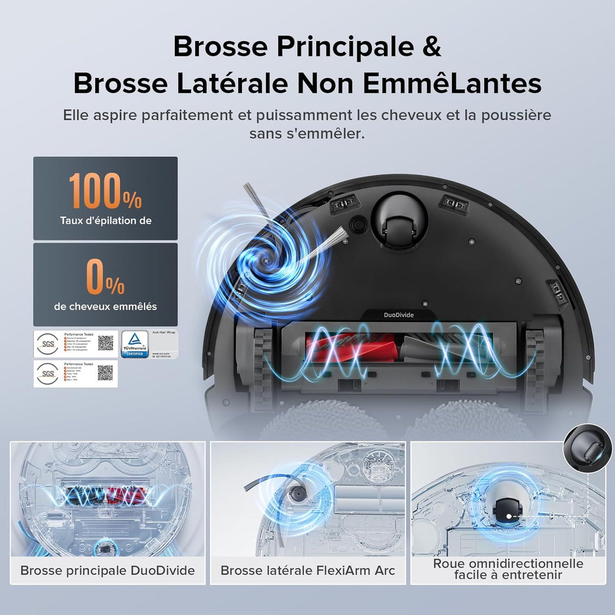 roborock Qrevo Edge S5A Aspirateur Robot 18500 Pa, Robot Aspirateur Laveur avec Double Système Anti-Enchevétrements, DuoDivide Brosse & FlexiArm Serpillière, ChÃssis AdaptiLift. Lavage à l'eau Chaude
