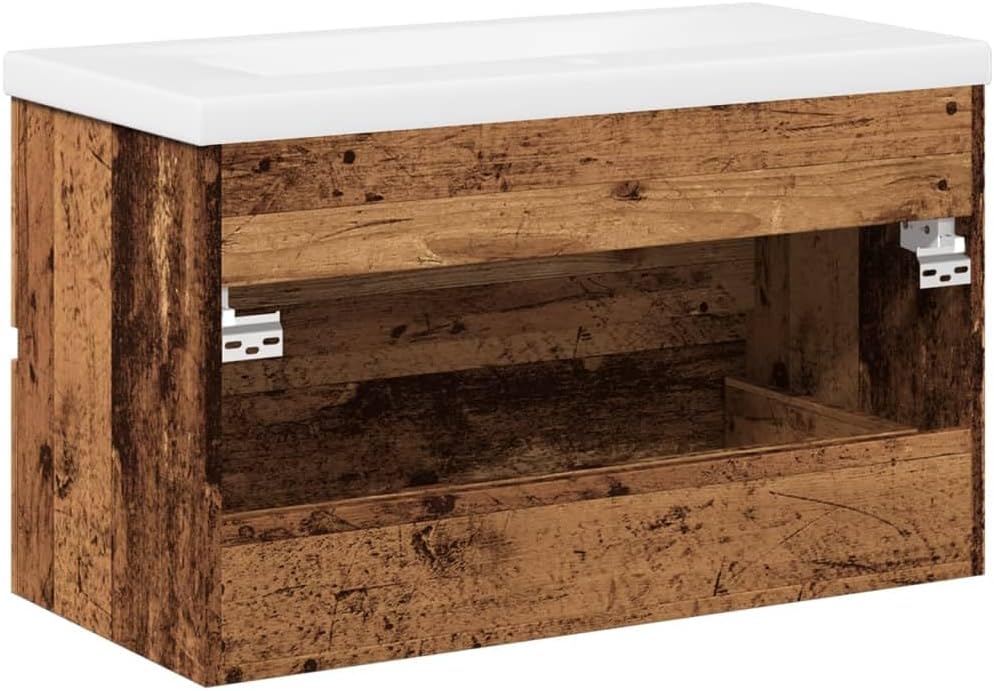 vidaXL Meuble avec Vasque intégrée Vieux Bois, Armoire lavabo de Salle de Bain, Meuble de Salle de Bain, Meuble de Rangement sous lavabo