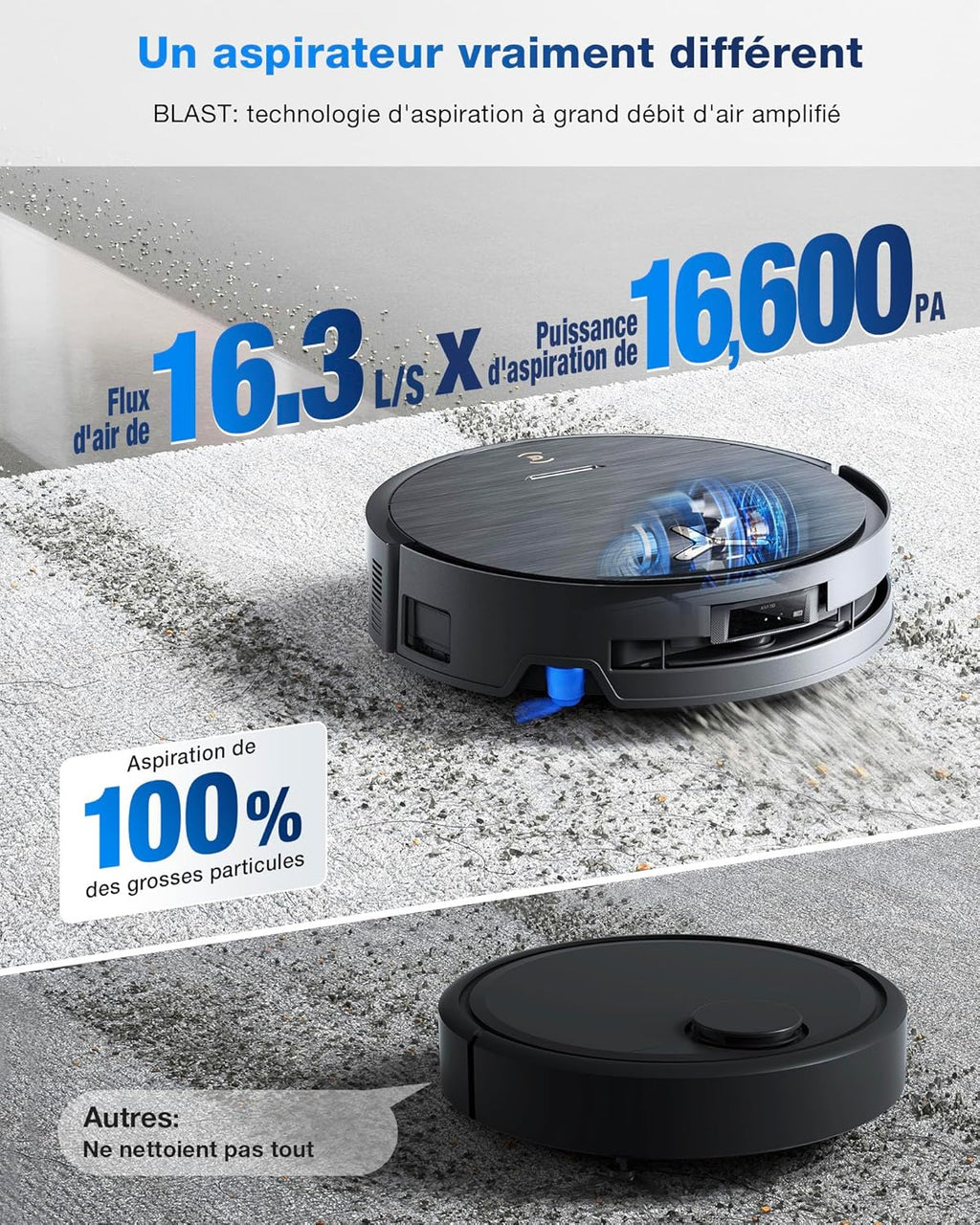 ECOVACS DEEBOT X9 PRO OMNI Robot Aspirateur Laveur, Aspirateur Robot 16600Pa, Ultra-fin, Technologie BLAST, Auto-nettoyage instantané OZMO ROLLER, ZeroTangle3.0, TruEdge2.0, Lavage à l'eau chaude,Noir