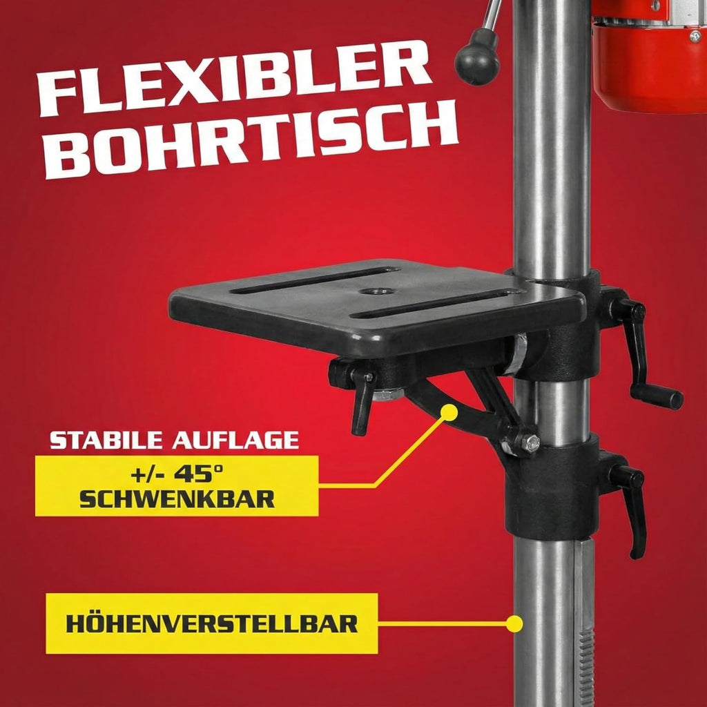 Hecht Perceuse à colonne avec puissance de 600 W - 12 niveaux de vitesse - Table de perçage orientable et réglable en hauteur