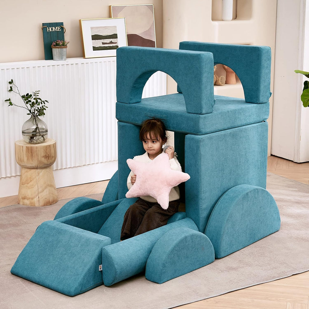 jela Canapé pour enfant, 14 pièces, modulable, en mousse, coin douillet dans la chambre d'enfant, pour jouer, être créatif, dormir, bleu sarcelle