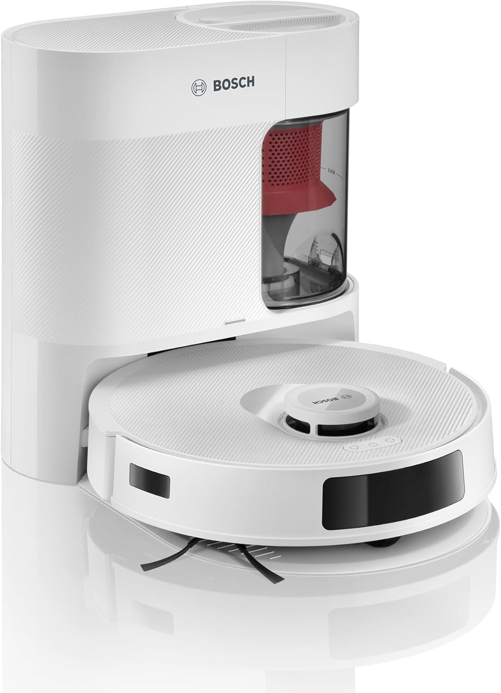 Bosch Spotless + BCRD1W Robot aspirateur-Laveur, 11 000 Pa, serpillère Statique, Station de Service, Navigation Smart Vision Infrarouge, Application Home Connect, Blanc