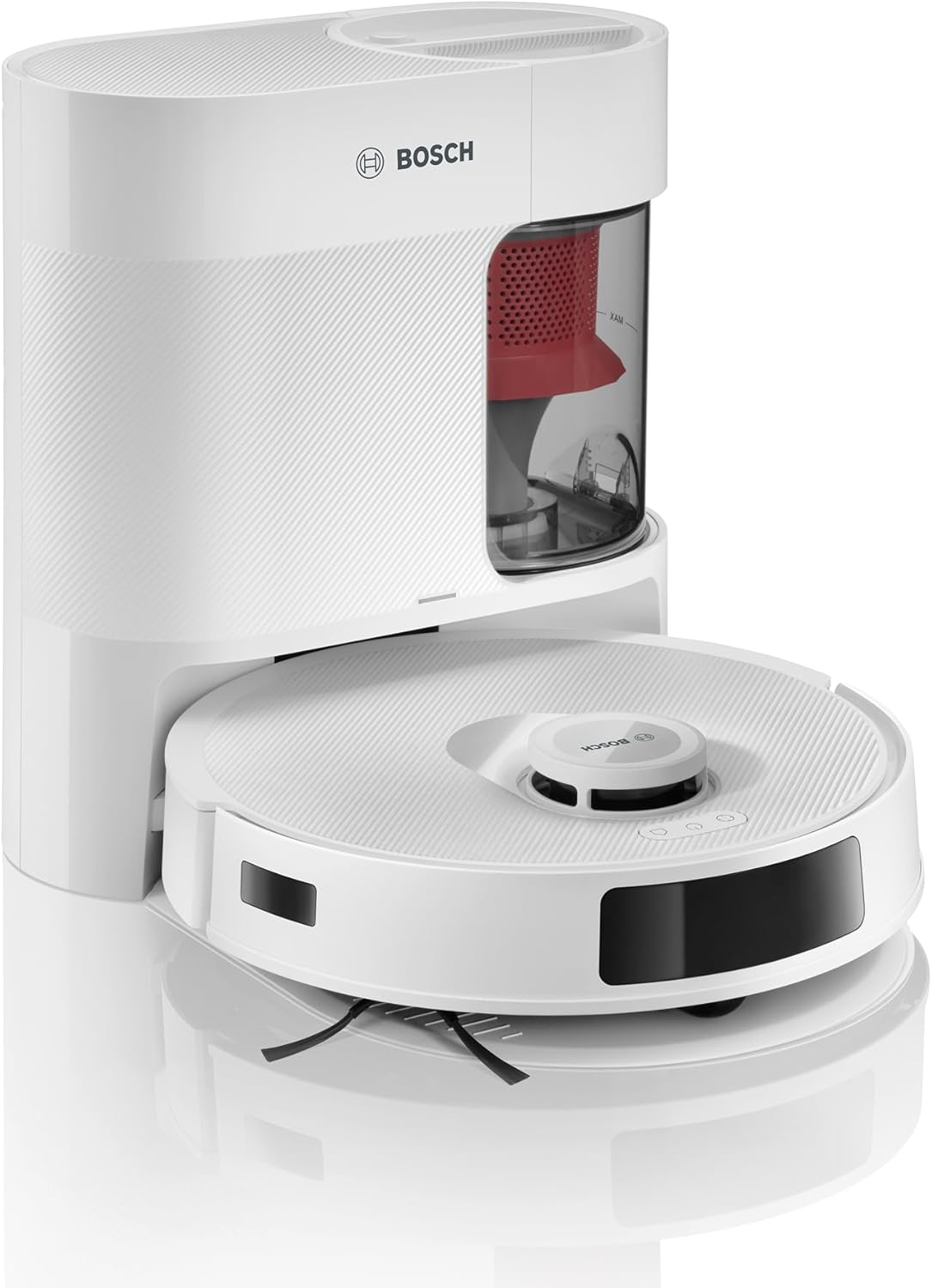 Bosch Spotless + BCRD1W Robot aspirateur-Laveur, 11 000 Pa, serpillère Statique, Station de Service, Navigation Smart Vision Infrarouge, Application Home Connect, Blanc