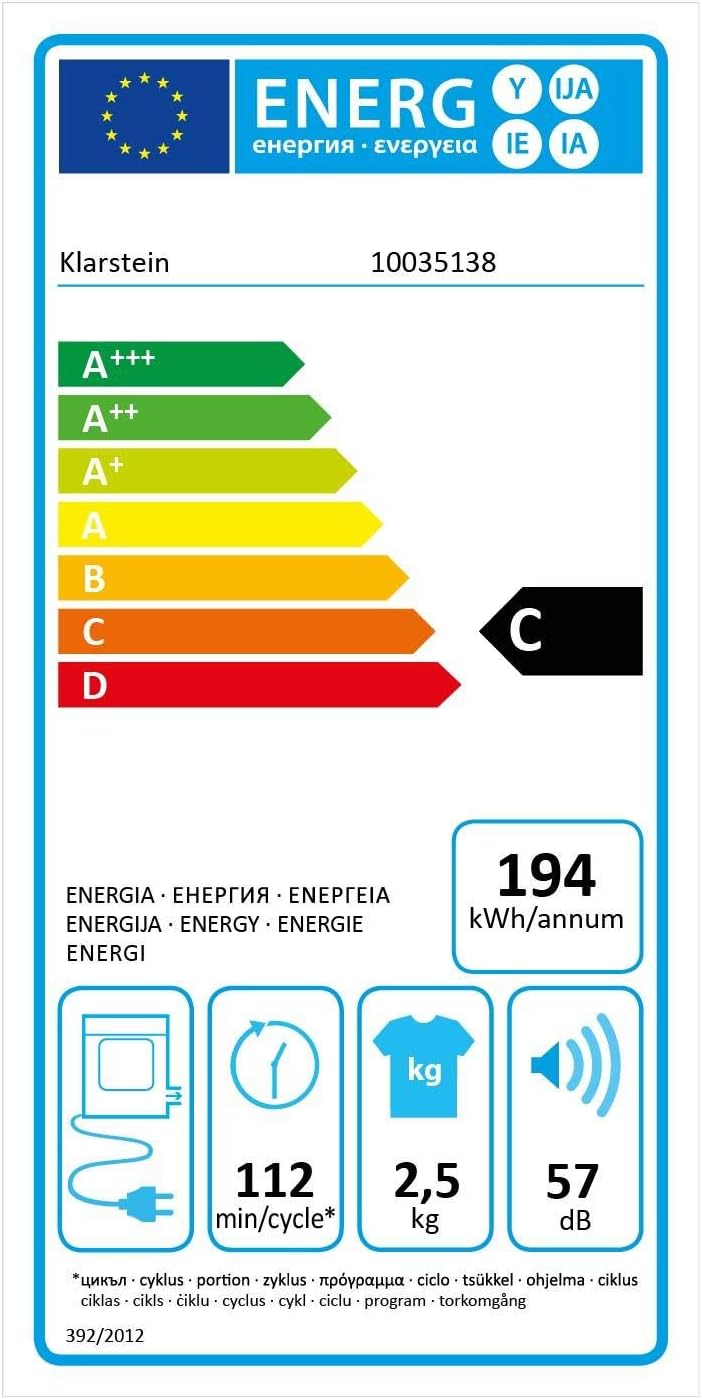 KLARSTEIN Jet Set 2500 - sèche-linge, par extraction, chargeur frontal, 850 W, pose libre/encastré, 2,5 kg, élément chauffant PTC, réglable jusqu'à 60 °C, minuterie 20 à 200 mn, compact, noir