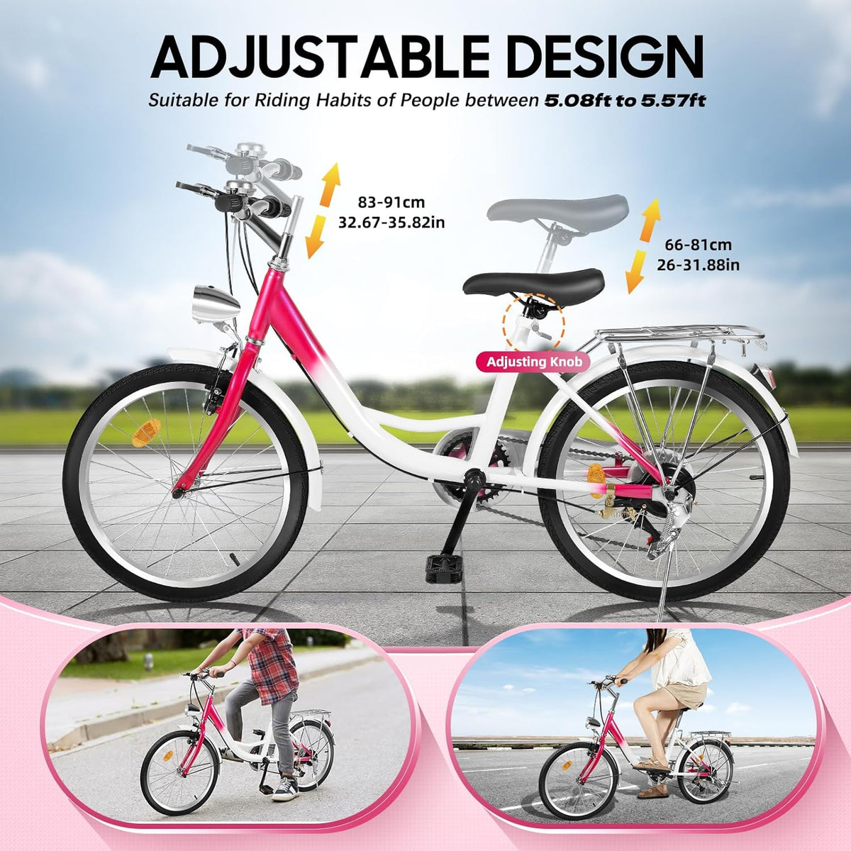 XUEMANSHOP Vélo pour enfant, 20 pouces, dérailleur à 6 vitesses, vélo pour femme avec phare, capacité de charge maximale 90 kg, pour 6, 7, 8, 9, 10 ans