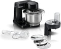Bosch MUMS2EB01 Robot de cuisine MUM Serie 2, 700 W, bol en acier inoxydable 3,8 L, hachoir et 3 tranches, kit de pâtisserie en acier inoxydable, noir