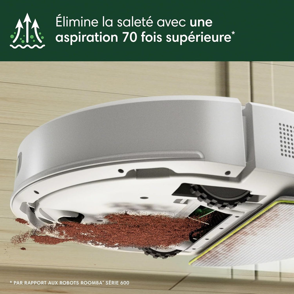 iRobot Roomba 105 Combo+AutoEmpty Dock - Robot Aspirateur Laveur 2en1 - Aspiration de 7KPa - Navigation LiDAR - Détection des Tapis - Zones de Nettoyage et d'Évitement - 4 Niveaux d'Aspiration - Blanc