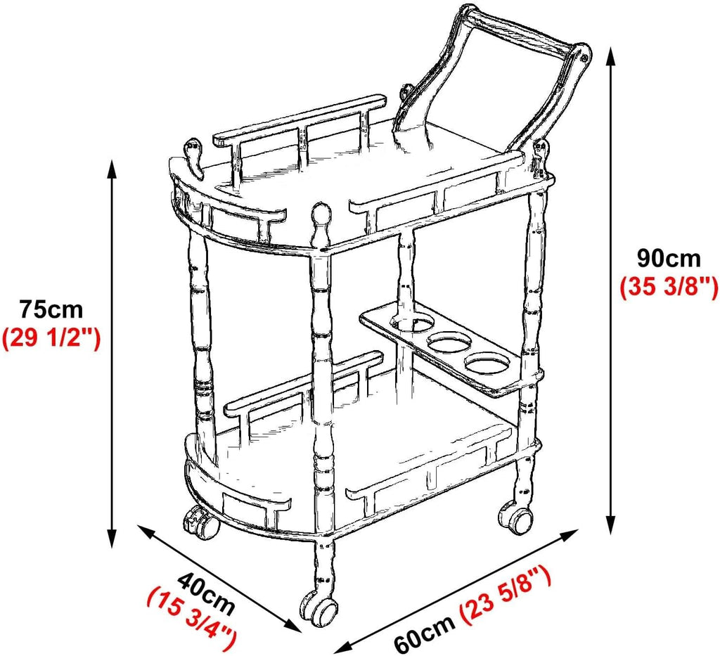 Desserte Exterieur Chariot à Thé de Cuisine Chariots de Service en Bois, Chariot de Bar Européen, Chariot à Vin de Salon Intérieur et Extérieur, Chariot de Rangement de Boissons à Café pour Chambre(Br