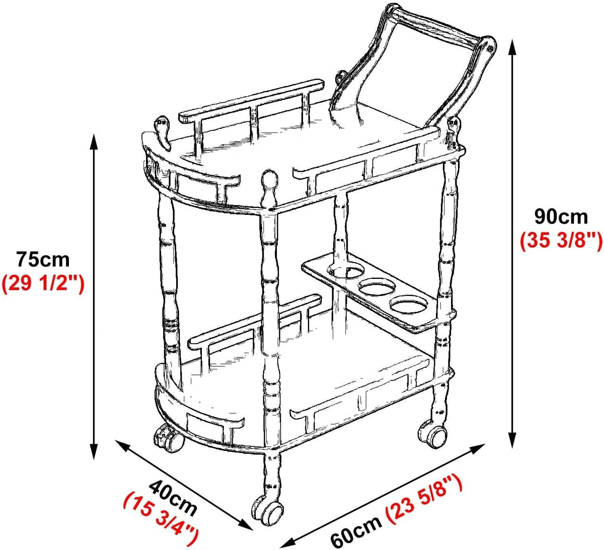 Desserte Exterieur Chariot à Thé de Cuisine Chariots de Service en Bois, Chariot de Bar Européen, Chariot à Vin de Salon Intérieur et Extérieur, Chariot de Rangement de Boissons à Café pour Chambre(Wh