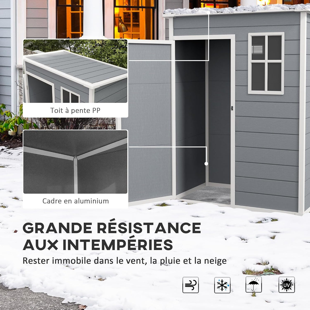 Outsunny Abri de Jardin 1,14 m² cabane de Jardin pour Outils - Porte verrouillable, aération et fenêtre - dim. 151L x 92l x 193H cm - Plastique, Gris