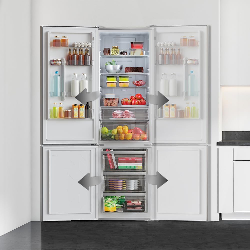 Cecotec Réfrigérateur combiné Bolero CoolMarket Combi 356 White Glass E. 356L, Total No Frost, Multi Airflow, Mode Vacances, Humidity Box, porte réversible, alarme de porte.