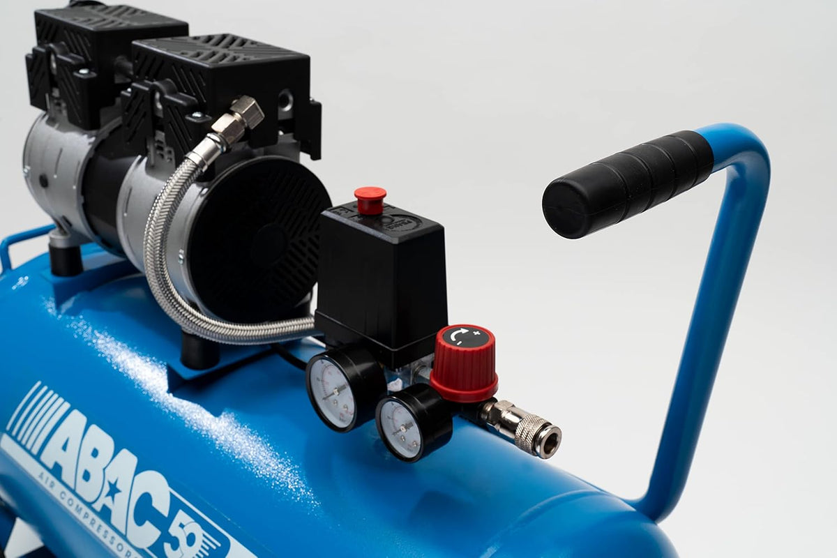 ABAC Compresseur d'Air Silencieux EASE-AIR 50, Compresseur d'Air sans Huile, Pression Maximale 8 Bar, Puissance 1 ch, Réservoir 50 litres, Niveau Sonore 59 dB, Blue
