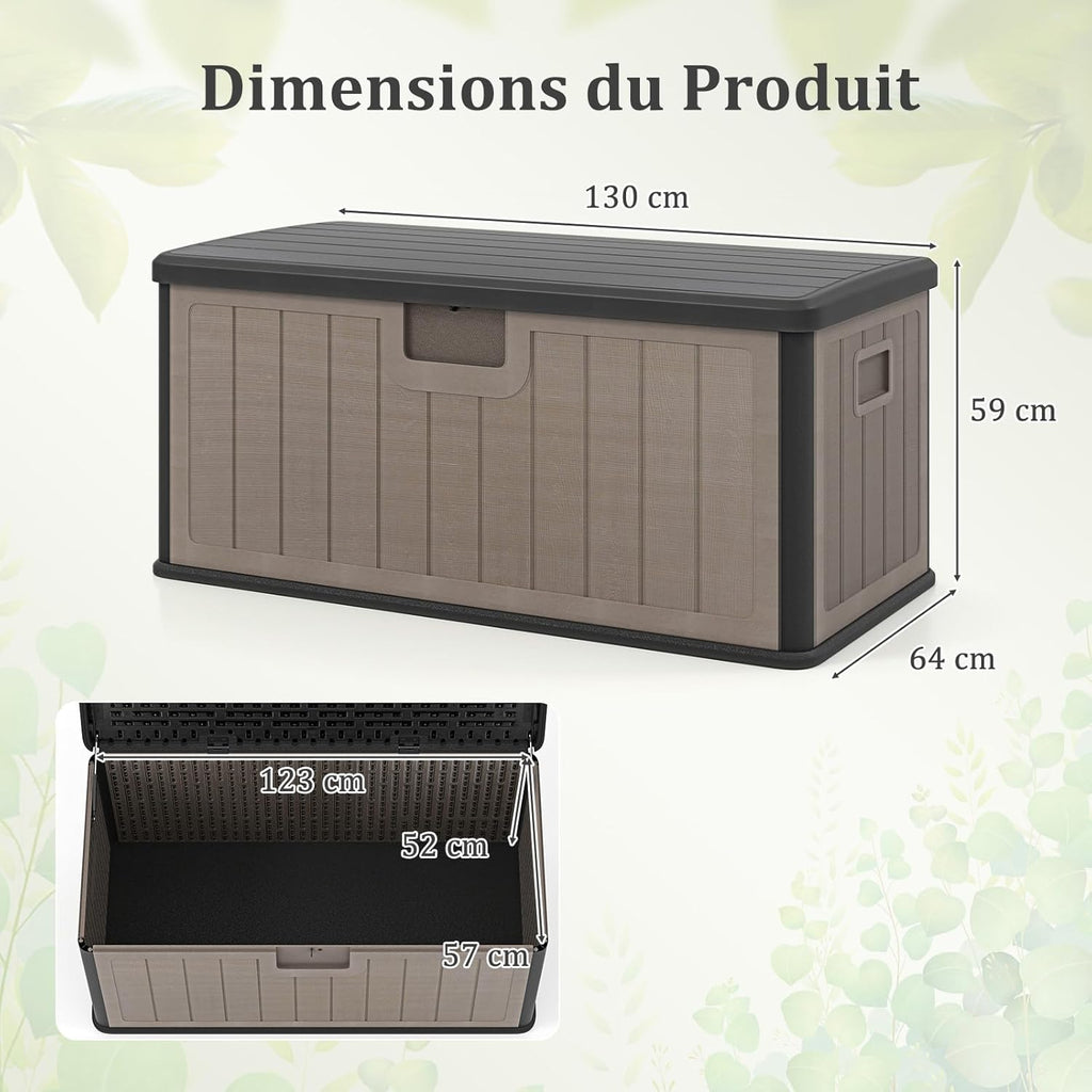 COSTWAY Coffre de Rangement Extérieure en Résine 378 L, Boîte de Rangement Imperméable avec Couvercle Verrouillable, pour des Outils Jouet Accessoires, pour Intérieur et Extérieur (Brun+Noir)