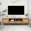 Jaxenor Meuble TV en rotin 200 cm, meuble de télévision, commode TV pour le salon, meuble de rangement pour écran 85 pouces, meuble TV avec beaucoup d'espace de rangement, 2 tiroirs, 2 portes, chêne