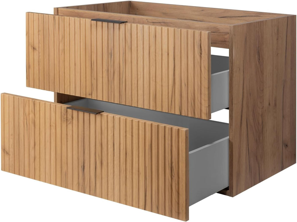 3E 3xE living.com Meuble de Salle de Bain, chêne Craft avec poignée Noire, 80 x 57 x 46 cm
