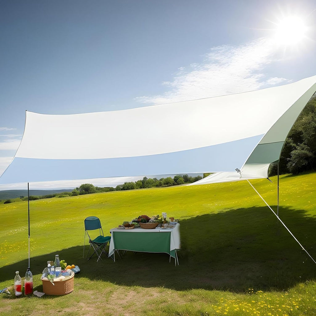 Hogvinnatil Abri de soleil de camping, SCHEMA SUR LA BEACE,17,06 ft × 14,76 pieds de canopée de camping | Grande couverture, pare-soleil lourd, protection UV pour sac à dos en