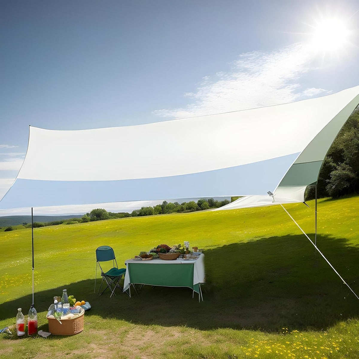 Hogvinnatil Abri de soleil de camping, SCHEMA SUR LA BEACE,17,06 ft × 14,76 pieds de canopée de camping | Grande couverture, pare-soleil lourd, protection UV pour sac à dos en