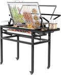 ZICHOUYING Barbecue au charbon de bois robuste, carré et amovible pour l'extérieur, grille de cuisson rotative 360° et debout avec roues pour camping