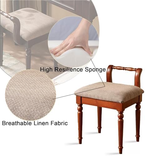 Élégant tabouret de coiffeuse rétro avec siège rembourré confortable et pieds en bois massif, chaise de maquillage pour femme, capacité de 109 kg (noyer sans dossier)