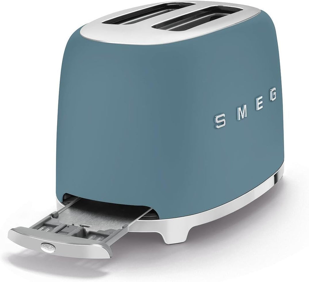 Smeg, Grille-pain 2 Tranches TSF01SBMEU, 2 Fentes 36 mm, 6 Niveaux de Brunissage, Fonction Chauffage, Décongélation et Bagel, Éjection Automatique du Pain, Ramasse Miettes, 950 W, Storm Blue