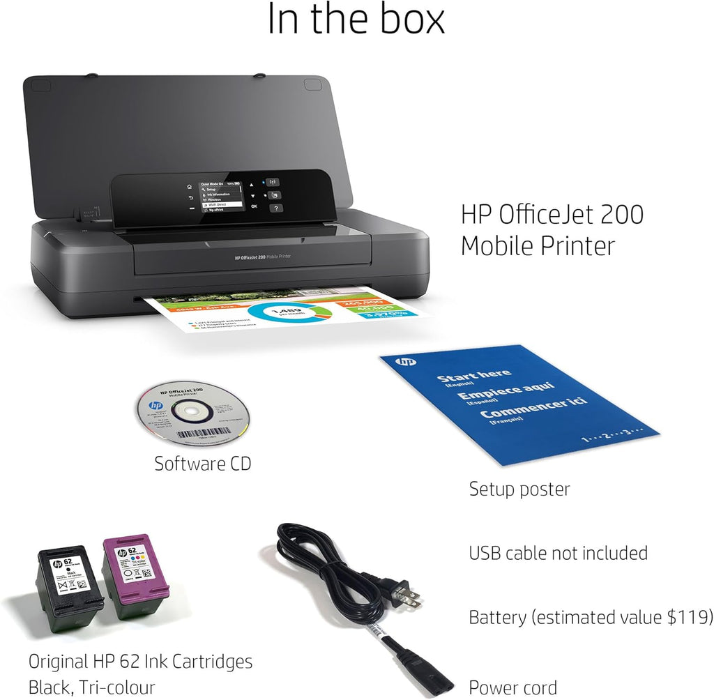 OfficeJet 200 Mobile Couleur 4800 x 1200dpi A4 WiFi Noir - Imprimante d'Encre (PCL 3, 50/60 Hz, Papier Satiné, Normal, Recyclé, USB 2.0, LAN Sans Fil)