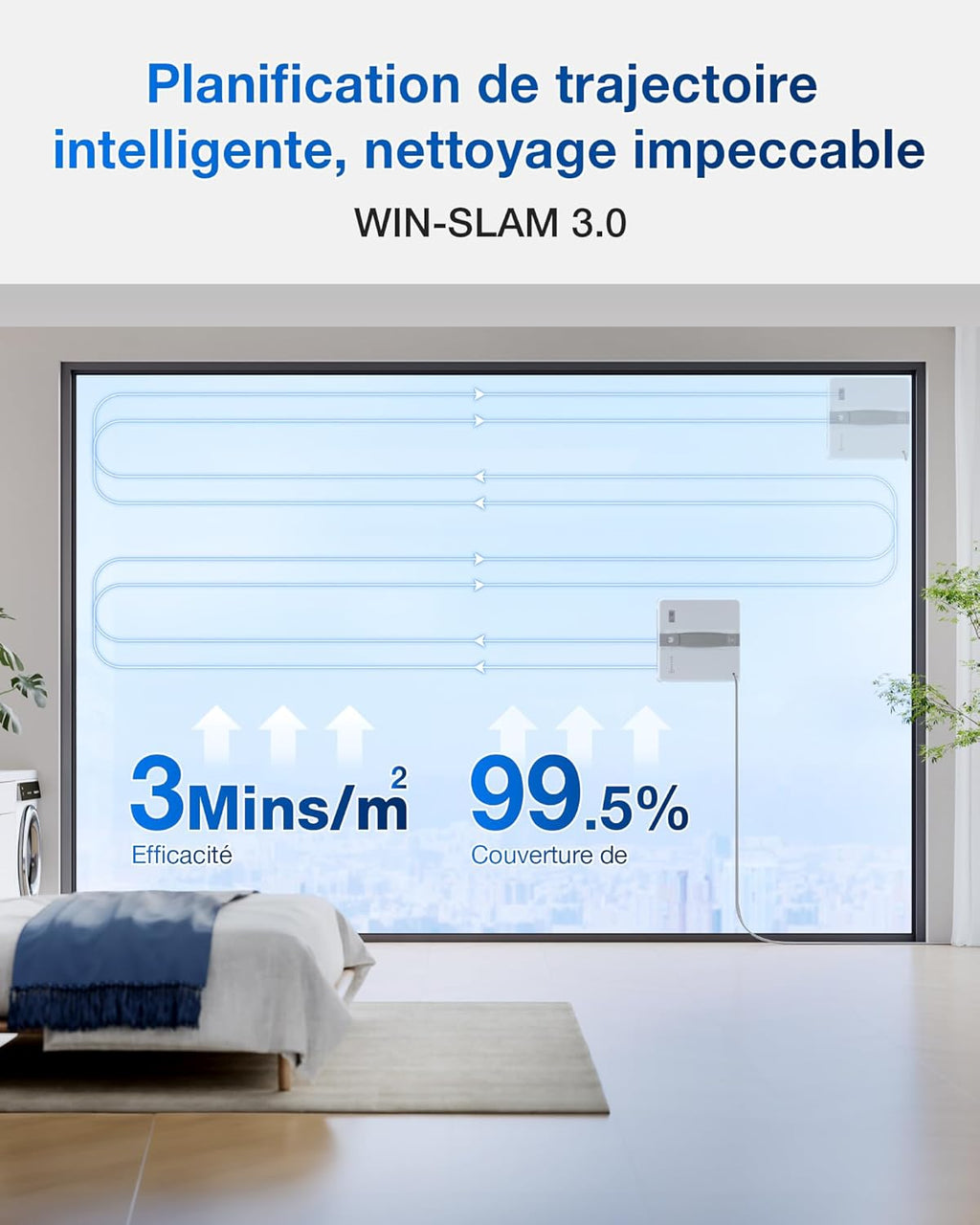 ECOVACS WINBOT Mini Robot de Nettoyage de vitres, Design Compact, Double Buses avec pulvérisation ultrasonique, système de Protection à 9 étapes, Planification Intelligente du Trajet, Blanc