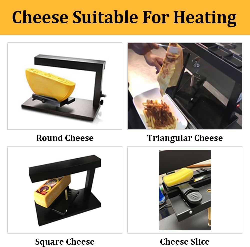 Appareil à Raclette Grille à Raclette Plaque à Raclette au Fromage Rotatif et Réglable 750W Distributeur de Fromage Nacho Angle Réglable Chauffage Rapide