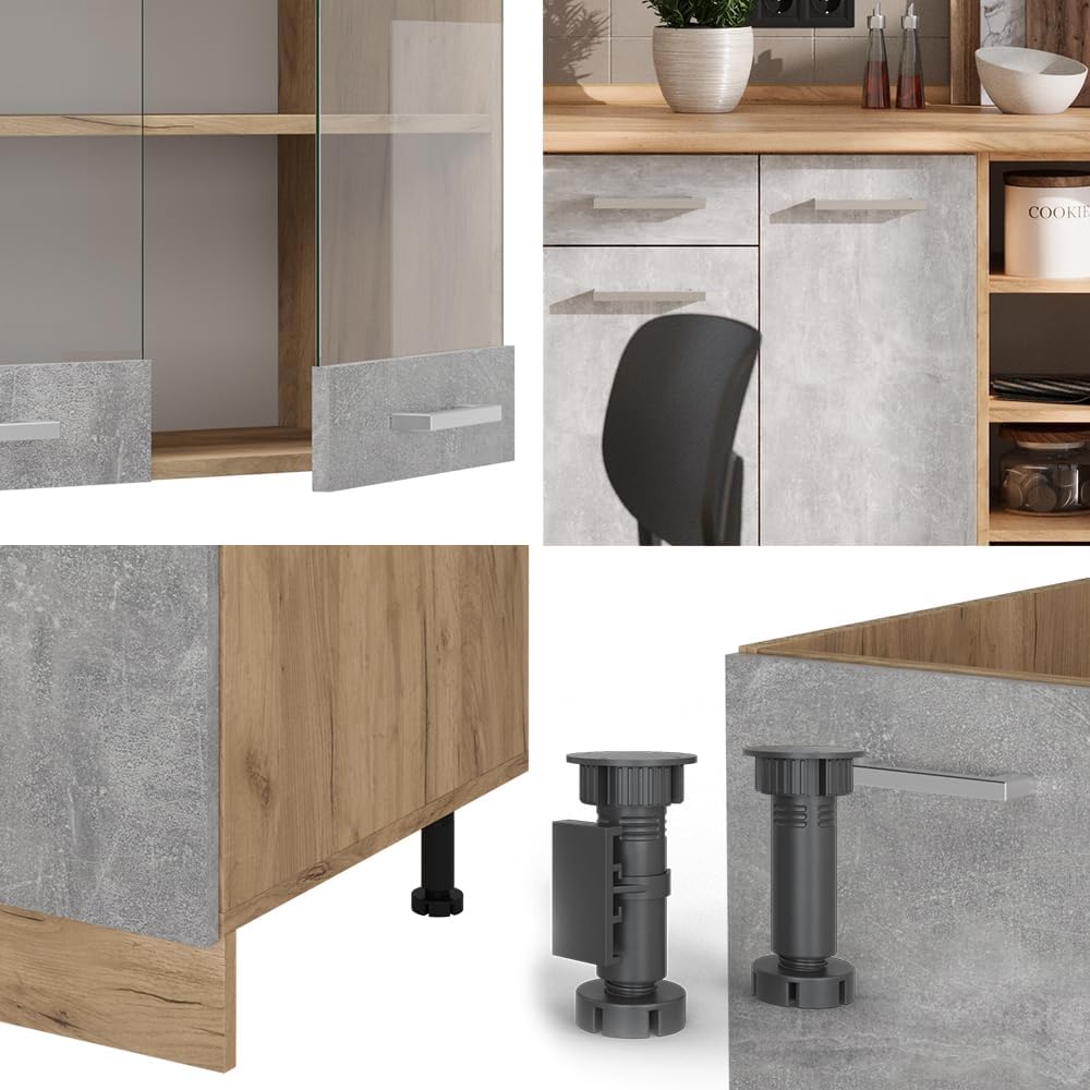 Vicco Cuisine R-Line, Béton/Force d'or Chêne, 240cm, PT Marbre