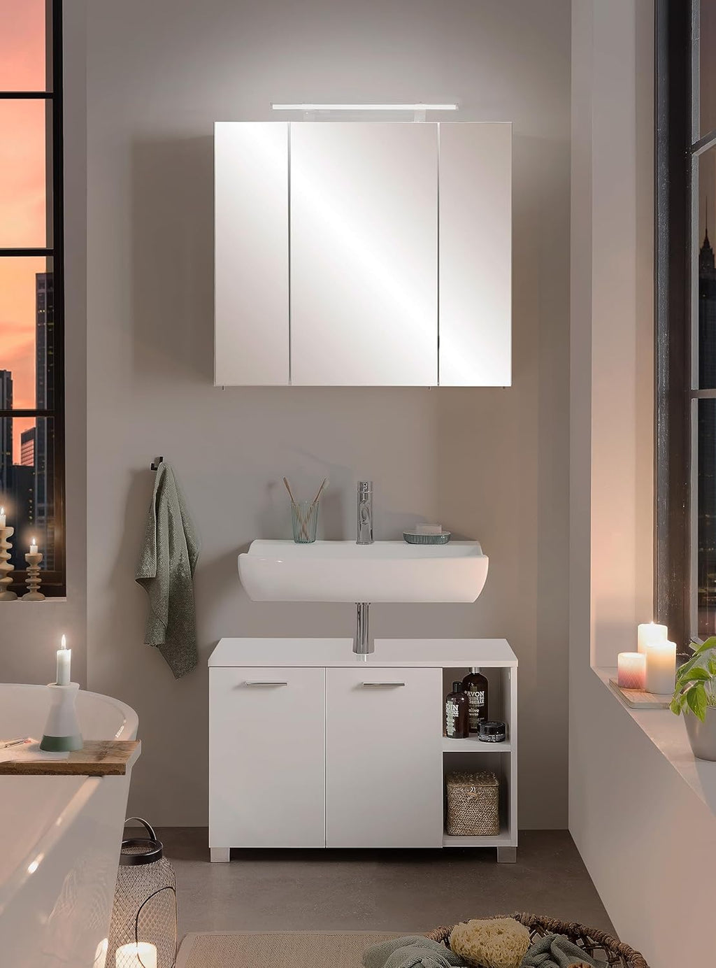 Schildmeyer 125353 Armoire De Toilette avec Miroir, Matériau Dérivé du Bois, Blanc, 80 x 75 x 16 cm