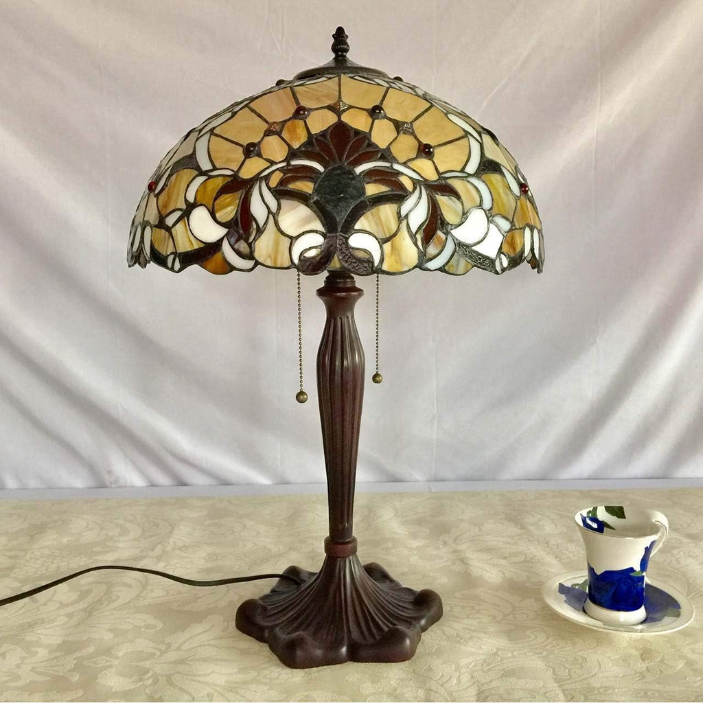 Bieye L30789 Lampe de table style baroque Tiffany en vitrail avec abat-jour de 40,6 cm de large, 61 cm de haut, orange