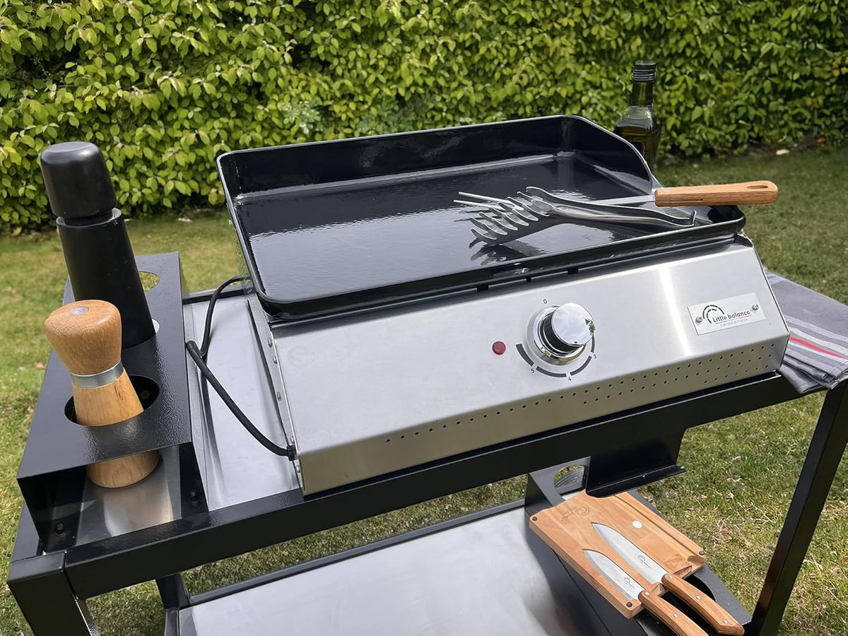 LITTLE BALANCE 8713 Biscarosse 50-35, Plancha électrique, Plaque de cuisson Fonte émaillée XL, 2150 W, Fabrication 100 française, Inox