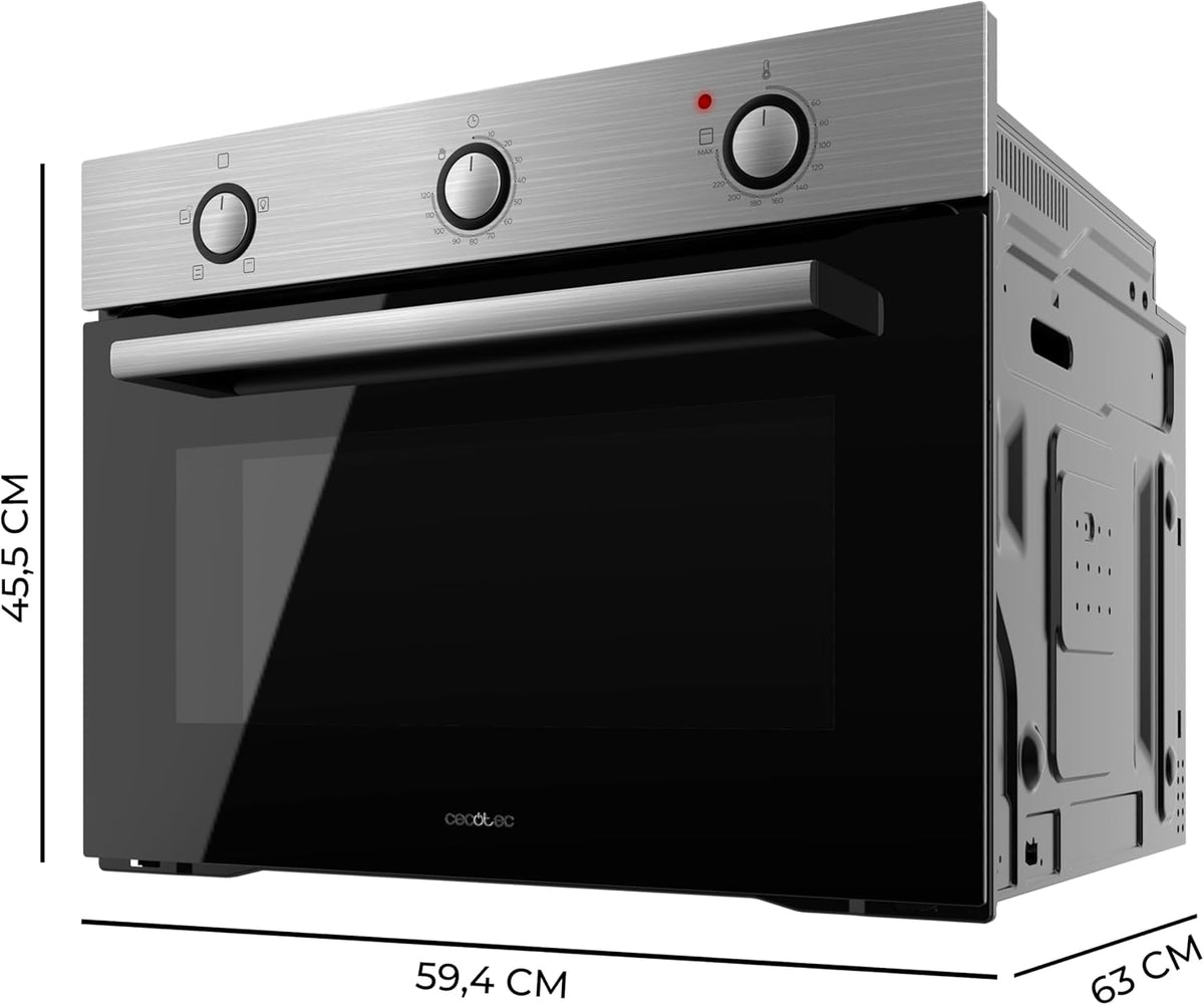 Cecotec Four Encastrable 45 cm Bolero Hexa C134500 Inox A. 2600W, Capacité de 56L, Faible Consommation, 4 Fonctions, Minuterie, Nettoyage à la Vapeur, Cuisson à la Vapeur