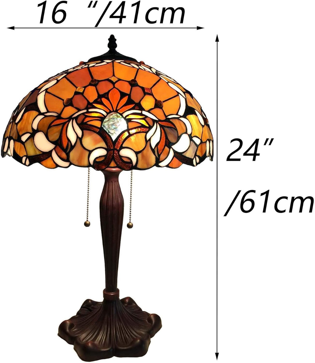 Bieye L30789 Lampe de table style baroque Tiffany en vitrail avec abat-jour de 40,6 cm de large, 61 cm de haut, orange