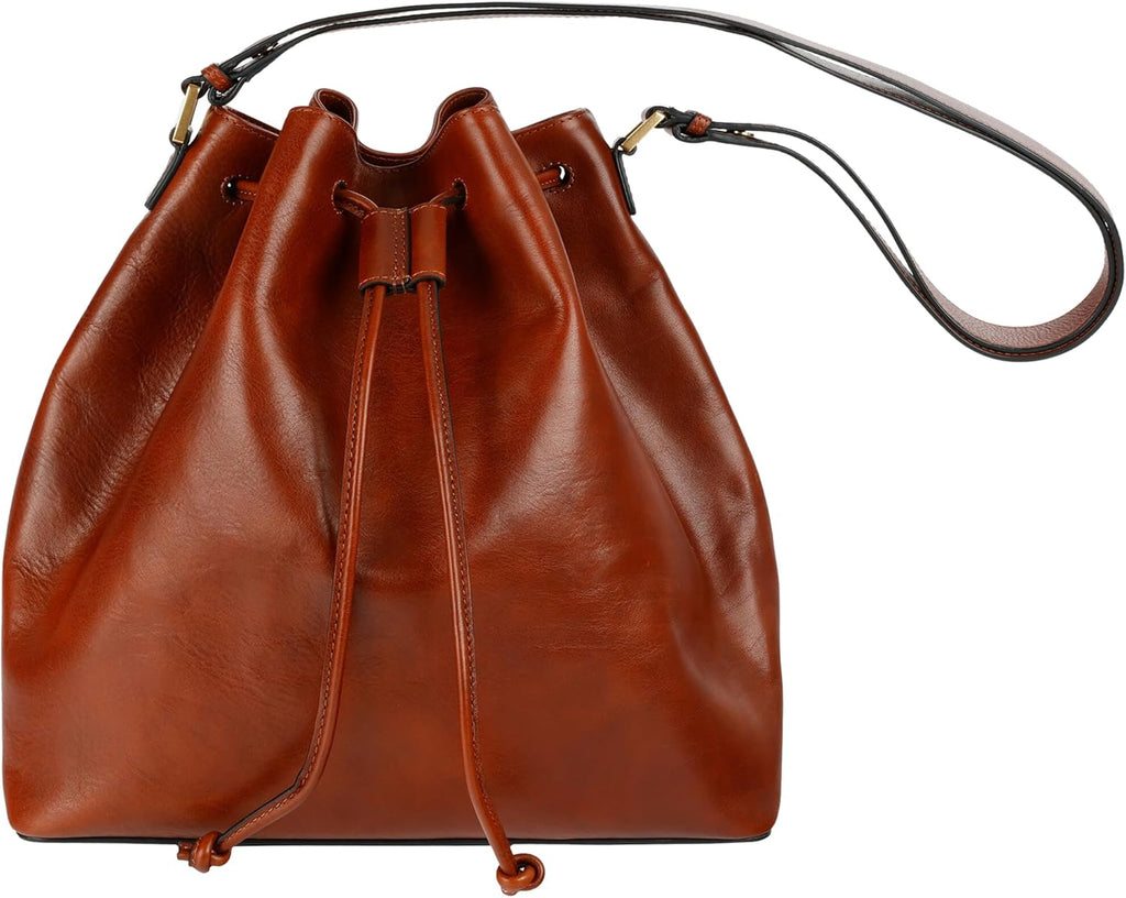 Time Resistance Sac Seau en Cuir - Sac à Main en Cuir Pleine Fleur pour Femme - Sac à Épaule Fait Main en Italie