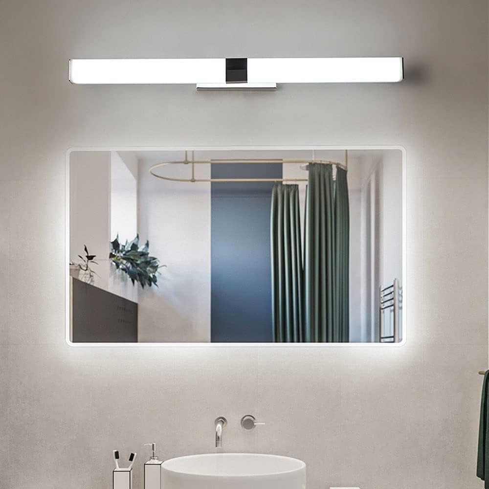 Miroir de Salle de Bain avec éclairage LED, Cadre chromé, Applique Murale Moderne en Acier Inoxydable, Style Luxueux