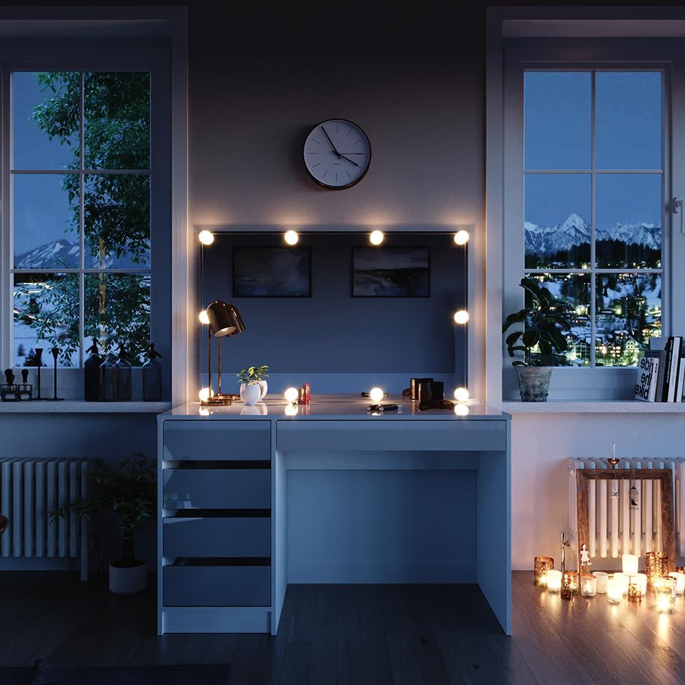Vicco Coiffeuse Sherry, Blanc, 120 cm avec éclairage LED