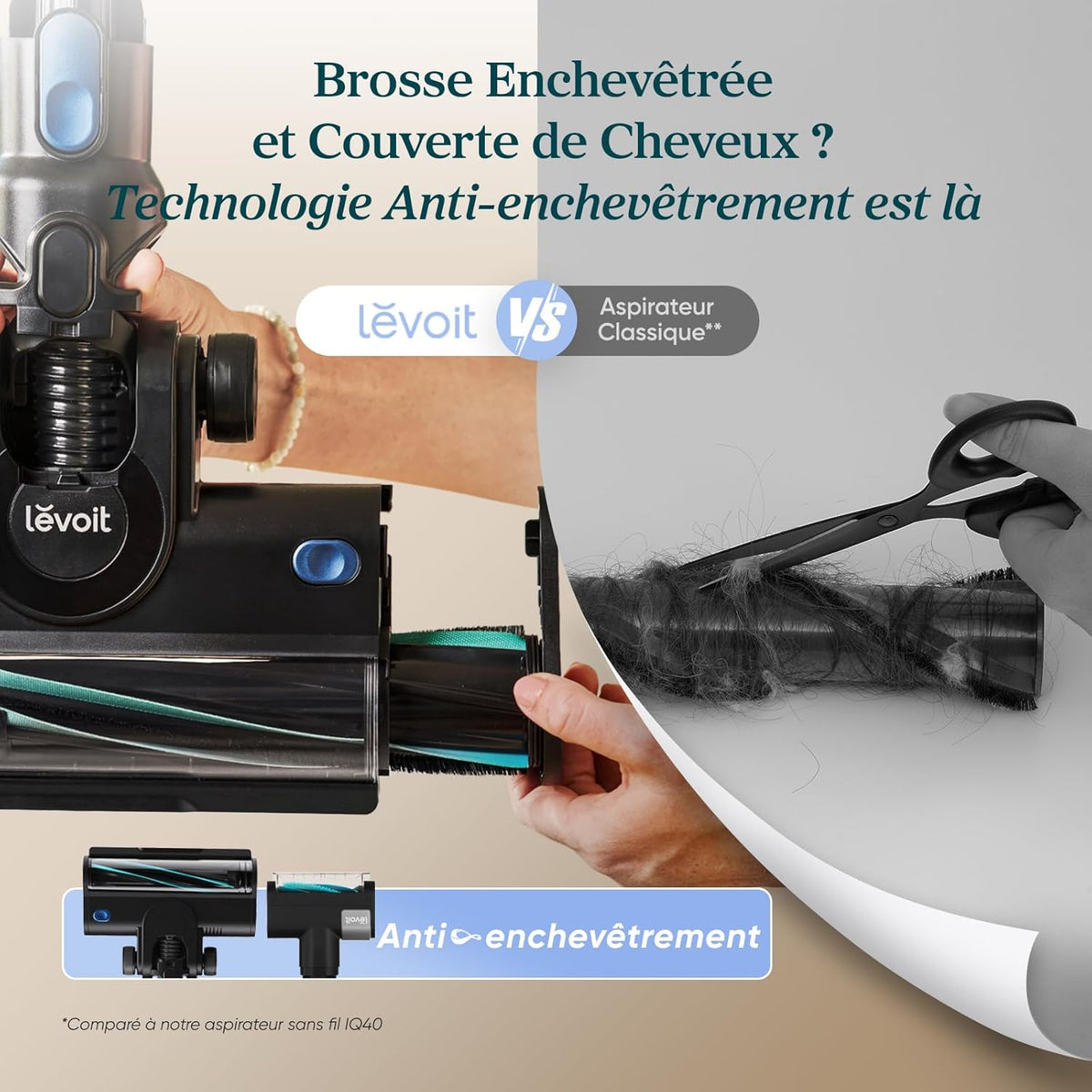 LEVOIT Aspirateur Balai sans Fil, Anti-emmêlement, Filtration HEPA à 99,99 pour cent 240 W Puissante, jusqu'à 60 Min, Affichage LED, avec Mini Brosse Turbo pour Sols, Poils d'animaux Balai Électrique