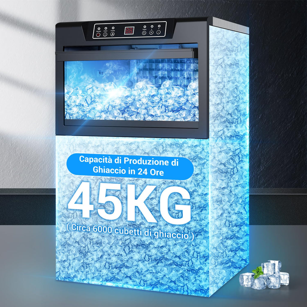 LEEVOT Machine à glaçons professionnelle - Machine à glace maison 45 kg/24 h, 320 W, pour maison, bar et usage commercial