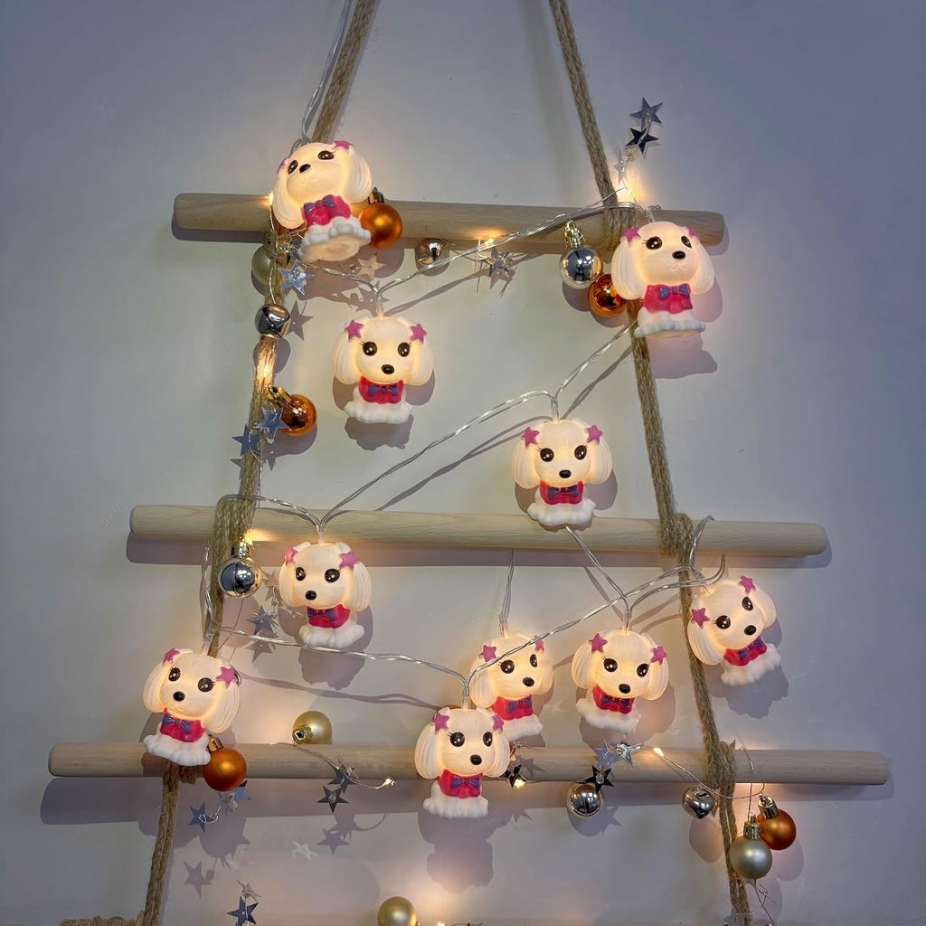 Riaxuebiy Guirlande Lumineuse Féérique à Piles, 1,65 Mètre 10 LED en Forme de Chien Mignon pour Halloween, Noël, Thanksgiving Décoration (Chien blanc)