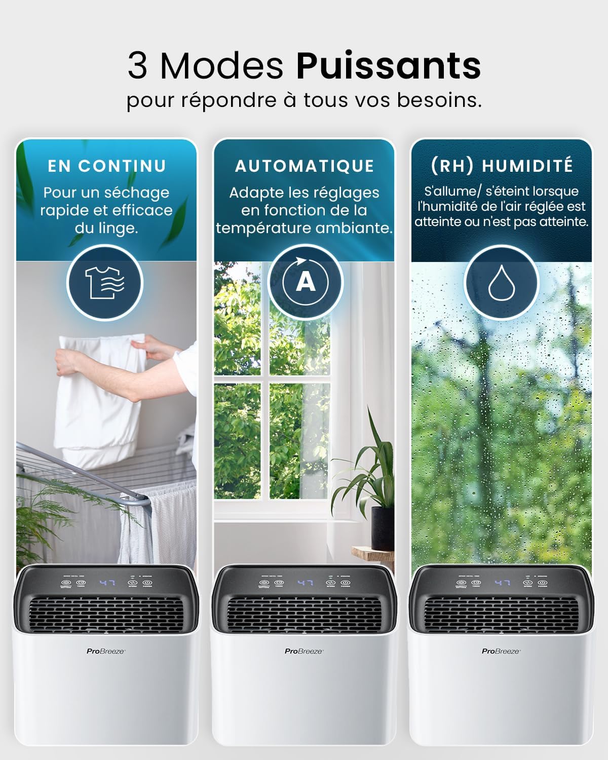Pro Breeze Déshumidificateur d Air 12L/jour, Éliminateur de Moisissure Noire, Absorbeur d'Humidité Automatique, Sèche-linge, Déshumidificateur Compresseur Portable Silencieux, Minuterie 24h