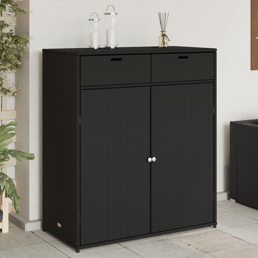 ShGaxin Armoire de rangement de jardin en rotin PE noir 105 x 55 x 113 cm, armoire extérieure de jardin, meubles de jardin extérieur - 365563